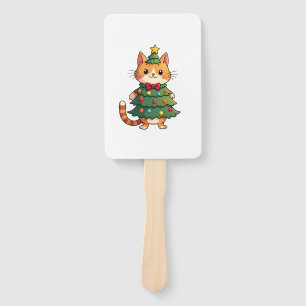 Ginger Cat Christmas Tree Cute Xmas 4 Hand Fan
