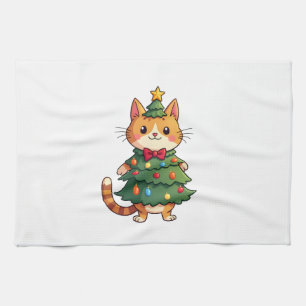 Ginger Cat Christmas Tree Cute Xmas 4 Kitchen Towel