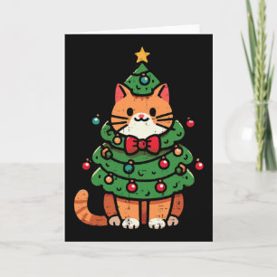 Ginger Cat Christmas Tree Cute Xmas Girls Kids Tod Card