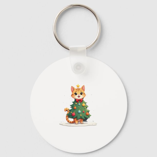 Ginger Cat Christmas Tree Cute Xmas Girls Kids Tod Keychain (Front)