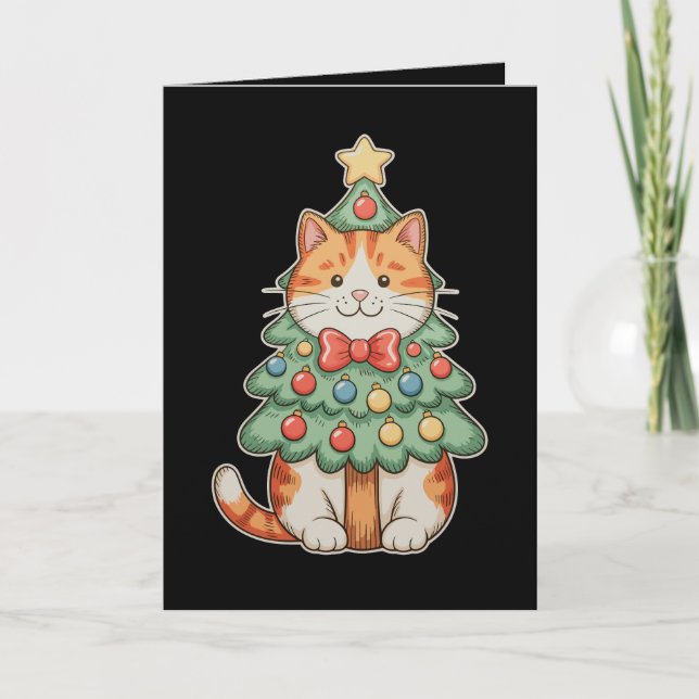 Ginger Cat Christmas Tree Star Ornaments Xmas Card (Front)