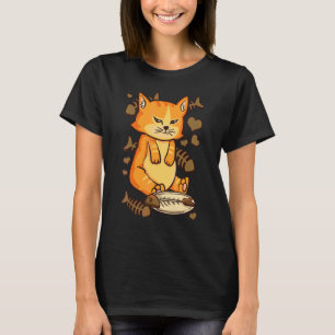 Ginger Cat Chubby Kitty Cute Kitten Angry Eating T-Shirt