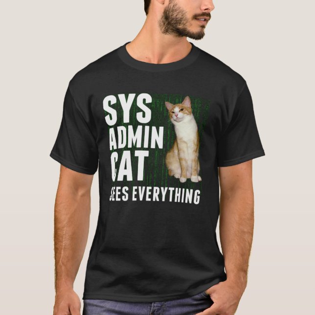 Ginger Cat Computer Laptop Sysadmin Kitty T-Shirt (Front)