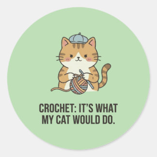 Ginger Cat Crochet Yarn Ball Hat Illustration Classic Round Sticker