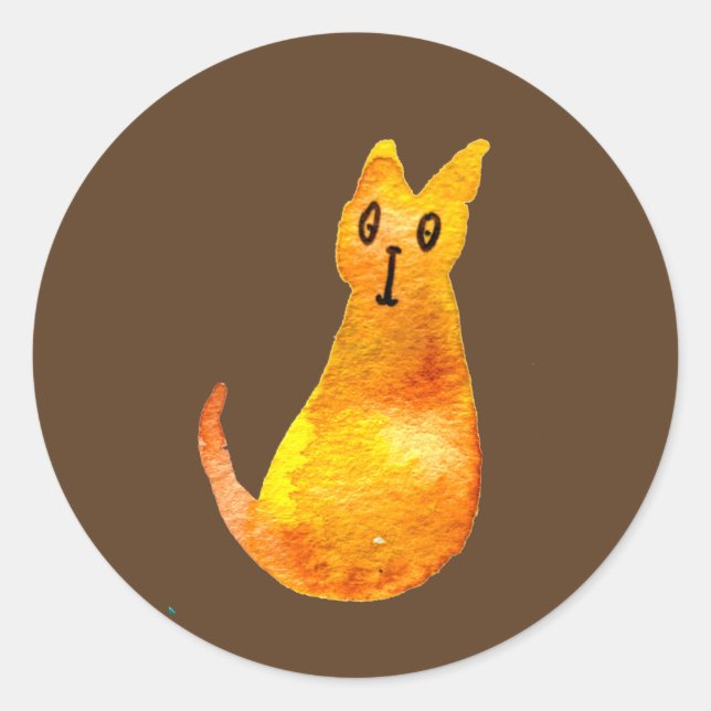 Ginger cat cute watercolor illustration art classic round sticker (Front)