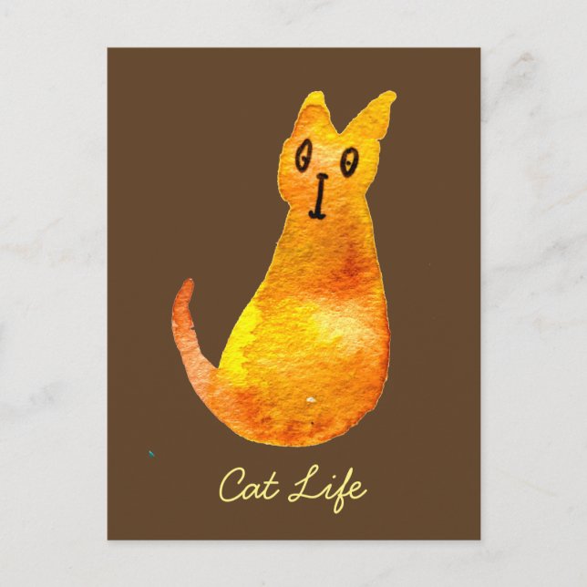 Ginger cat cute watercolor illustration art postcard (Front)