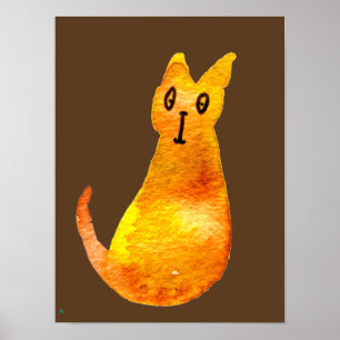 Ginger cat cute watercolor illustration art poster
