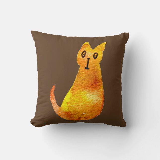 Ginger cat cute watercolor illustration art throw pillow (Front)