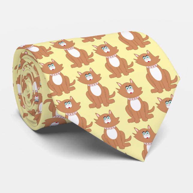 Ginger Cat Design Tie (Rolled)