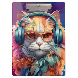 Ginger cat headphones clipboard
