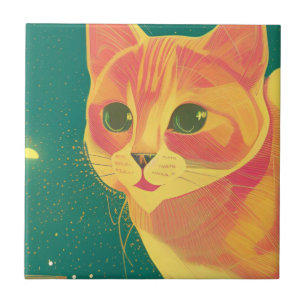 Ginger cat illustration perspective art kitty tile