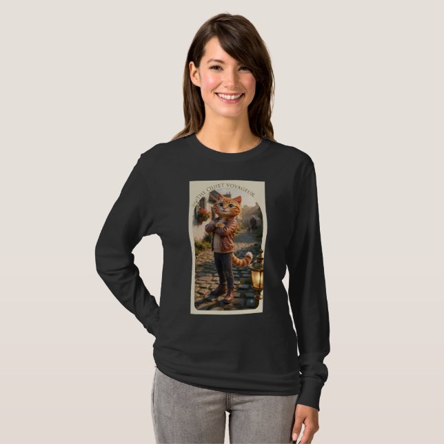 Ginger Cat in Leather Jacket Long Sleeve T-Shirt (Front Full)