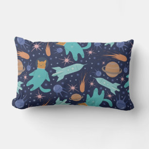 Ginger cat in space galaxy adventure lumbar pillow