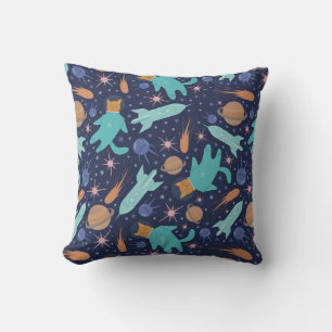Ginger cat in space galaxy adventure throw pillow