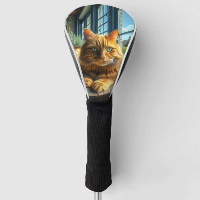 Ginger Cat Lounging on a Table By a Window Golf Head Cover (Front)