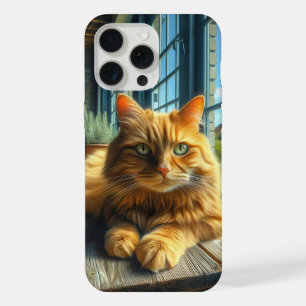 Ginger Cat Lounging on a Table By a Window iPhone 15 Pro Max Case