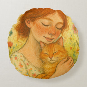 Ginger Cat Mom Orange Tabby Cats Round Pillow