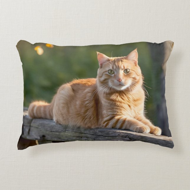 Ginger Cat On a Rustic Fence Accent Pillow (Front)