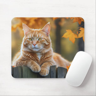 Ginger Cat On Rustic Fence Mouse Pad