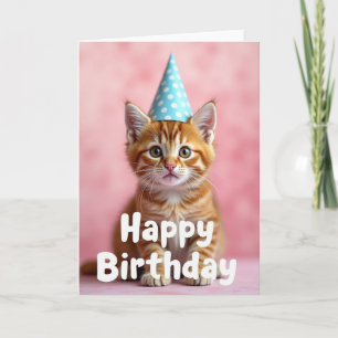 Ginger Cat Party Hat Birthday Card