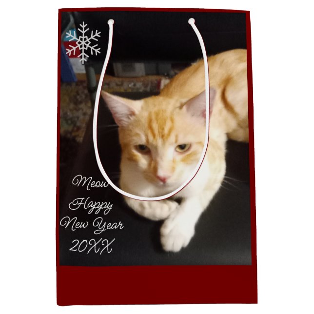 Ginger Cat Photo Text Customize Medium Gift Bag (Front)
