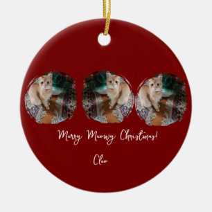 Ginger cat, Photo Text Customize ,Meowy Christmas, Ceramic Ornament