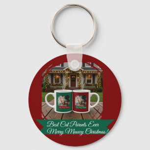 Ginger cat, Photo Text Customize ,Meowy Christmas, Keychain