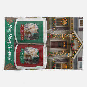Ginger cat, Photo Text Customize ,Meowy Christmas, Kitchen Towel