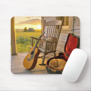 Ginger Cat Sleeping in a Guitar Case Mouse Pad