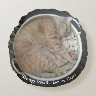 Ginger Cat Sleeping Photo Front & Back Round Pillow