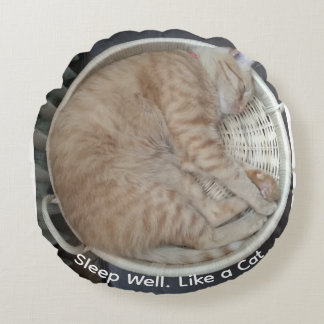 Ginger Cat Sleeping Photo Round Pillow