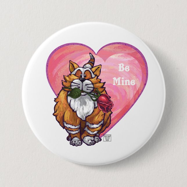 Ginger Cat Valentine's Day 3 Inch Round Button (Front)