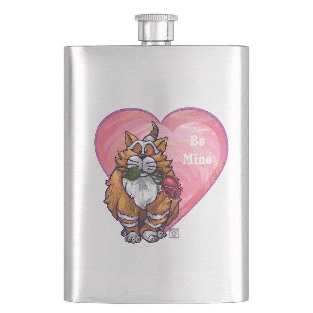 Ginger Cat Valentine's Day Hip Flask (Front)