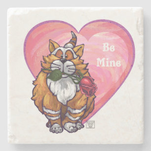 Ginger Cat Valentine's Day Stone Coaster