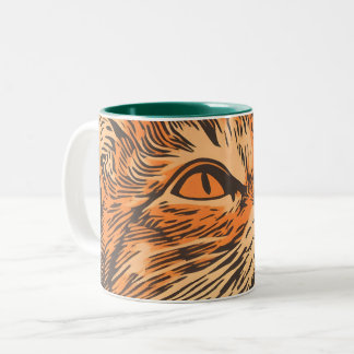 Ginger Cat Vintage Lino Print Two-Tone Coffee Mug
