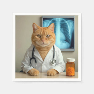 Ginger Cat Wearing a Doctor Lab Coat Napkin