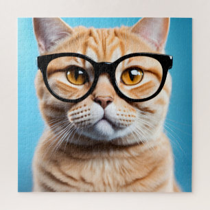Ginger Cat Wearing Glasses Jigsaw Puzzle