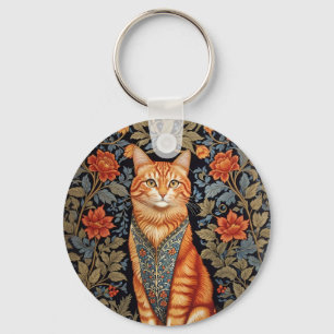 Ginger Cat William Morris Inspired Floral Keychain