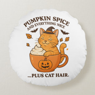 Ginger Cat Witch – Cute Halloween Design with Pump Round Pillow
