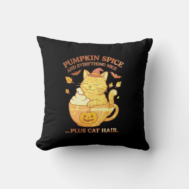 Ginger Cat Witch – Cute Halloween Design with Pump Throw Pillow (Front)