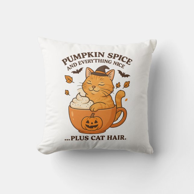 Ginger Cat Witch – Cute Halloween Design with Pump Throw Pillow (Front)