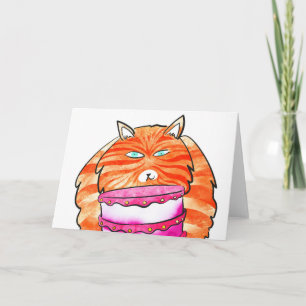 Ginger cat with cake birthday card