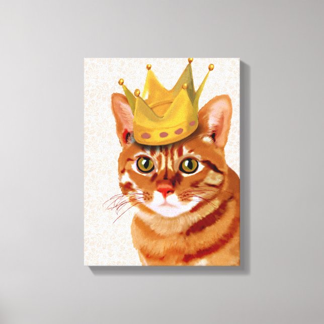 Ginger Cat with Crown Portrait Canvas Print (Front)