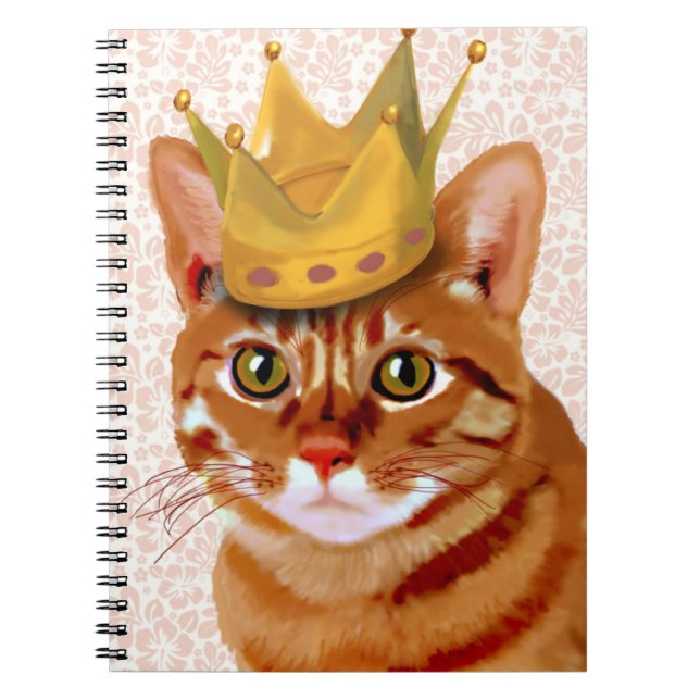 Ginger Cat with Crown Portrait Notebook (Front)