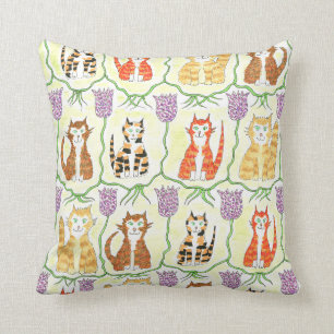 Ginger Cats & Fritillaries after William Morris Throw Pillow
