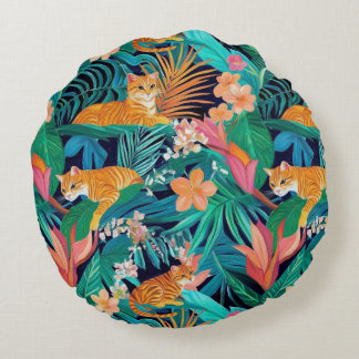 Ginger Cats in the Jungle Round Pillow