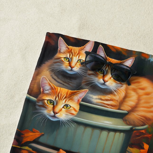 Ginger Cats Pot Plants, Beach Towel (In Situ)