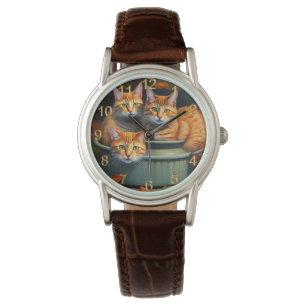 Ginger Cats Pot Plants, Ladies Leather Watch