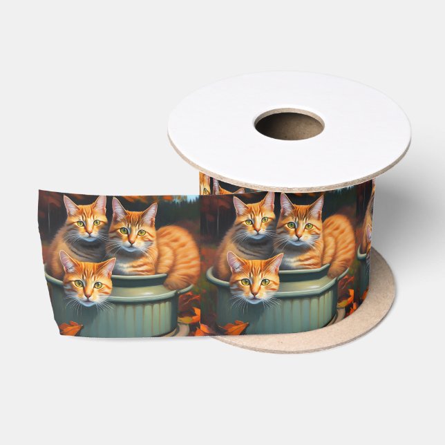Ginger Cats Pot Plants, Satin Ribbon (Spool)