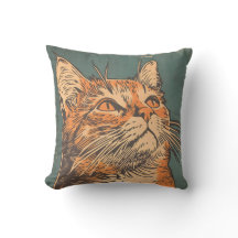 Ginger Chat Vintage Lino Imprimer 16" Coussin